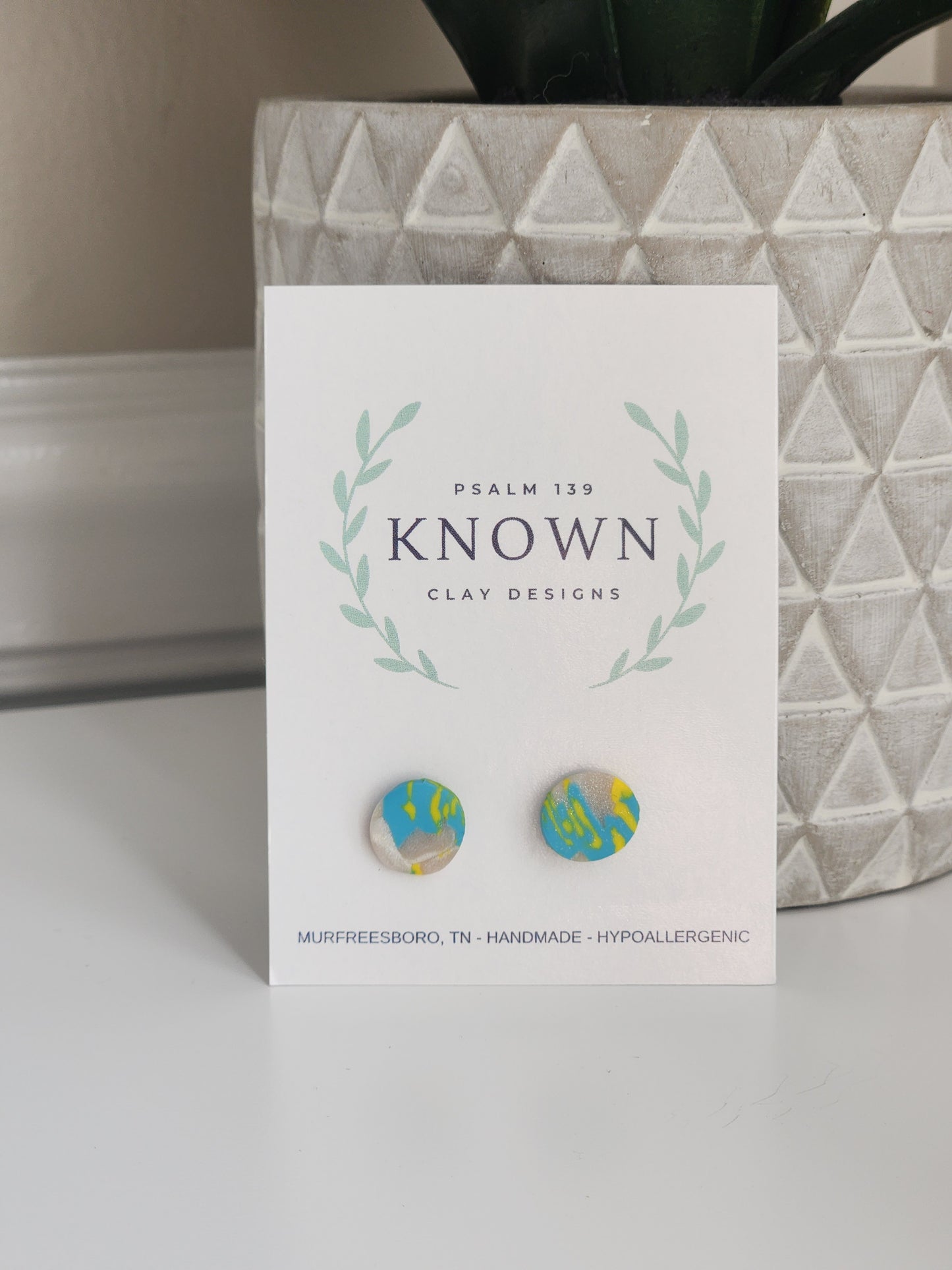 Blue, Yellow, Pearl Clay Studs