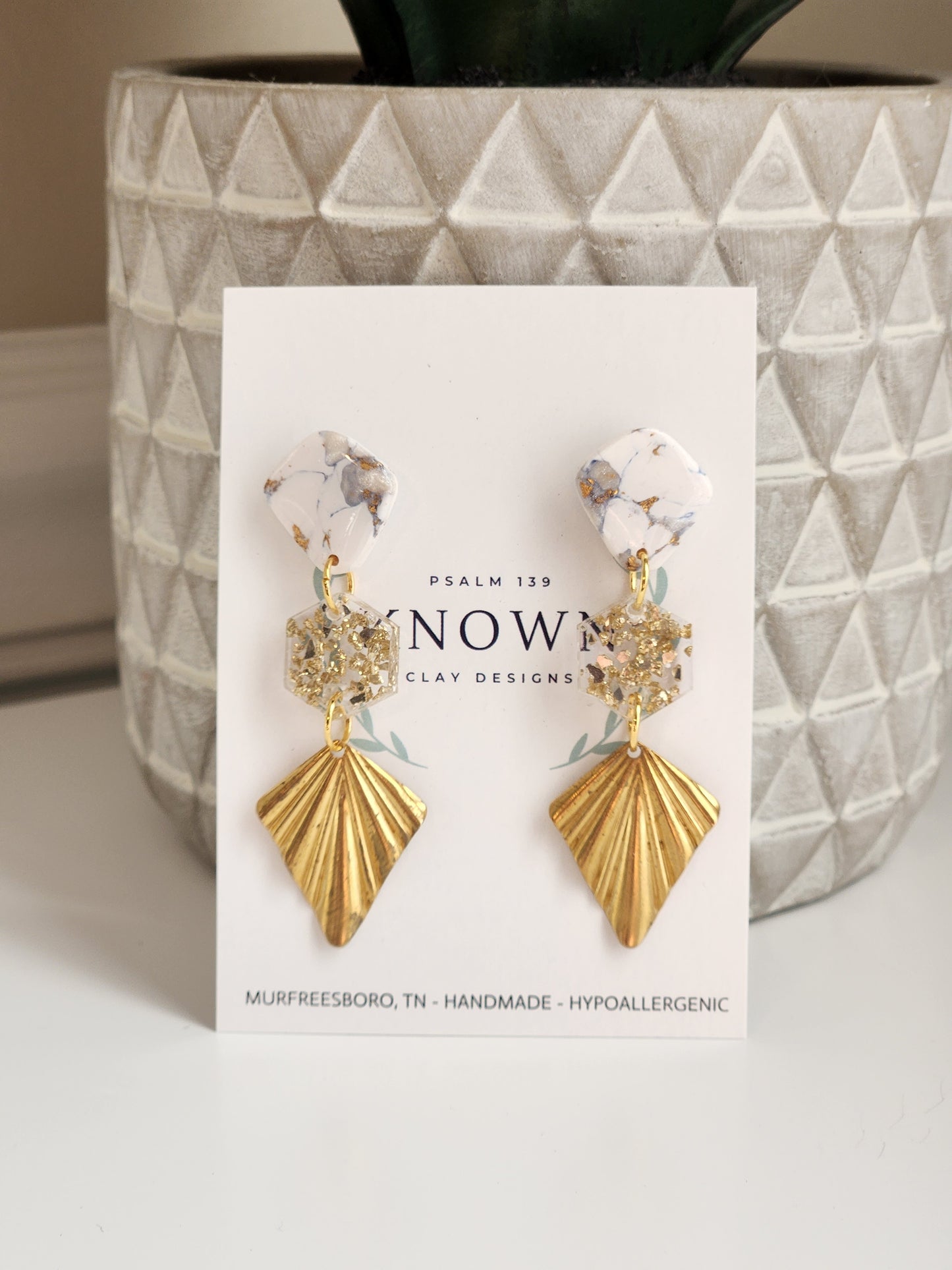 Sparkly Marble Gold Dangles